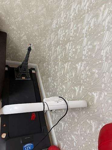 бегущий дорожек: Беговая дорожка с черным полотном и белыми поручнями. Оснащена — 1