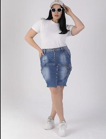 slim patch: Юбка, Модель юбки: Карго, Миди, Джинс, По талии — 8