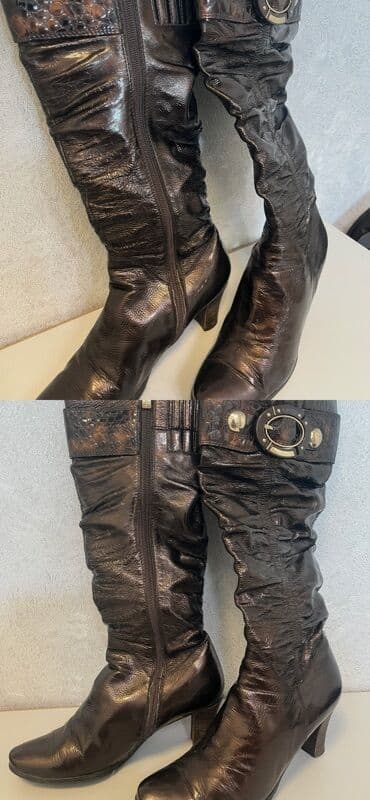 сапоги зимние женские натуральная кожа натуральный мех распродажа: Женская зимняя обувь, несколько моделей: 1) Высокие коричневые сапоги — 1