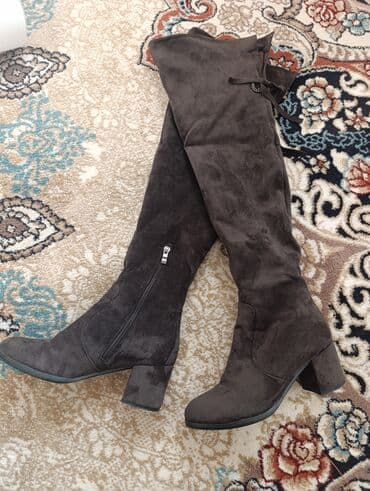 обувь женская большие размеры: Женские сапоги-ботфорты из искусственной замши - Цвет — 1