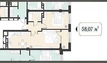 Квартиры: 2 комнаты, 58 м², Асанбай мкр Элитка, 6 этаж, ПСО (под самоотделку) — 2