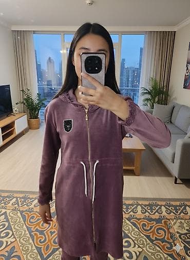 Платья: Домашний комплект из мягкого велюра в сливовом цвете. - Состав — 2