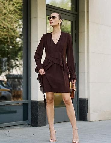 костюм шым: Кече көйнөгү, Коктейл, Кыска модель, Шифон, Жеңдери менен, Шлейф, S, M, L — 3