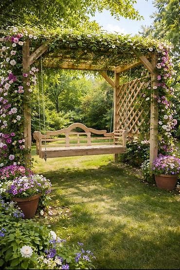 раковина для ванной с тумбой: Садовые качели Дерево, Со спинкой, С крышей — 1