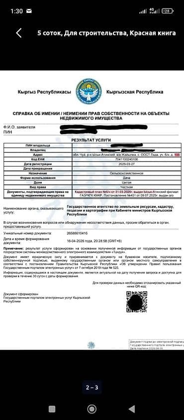 земельный участок в караколе: 5 соток, Для строительства, Красная книга — 1