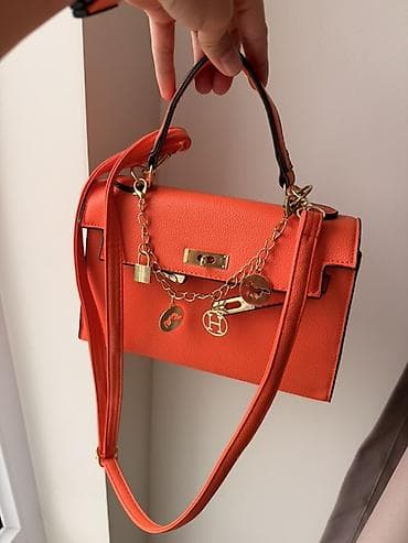 сумку клатч ysl: Яркая женская сумка под Hermes Kelly в оранжевом цвете. - — 3