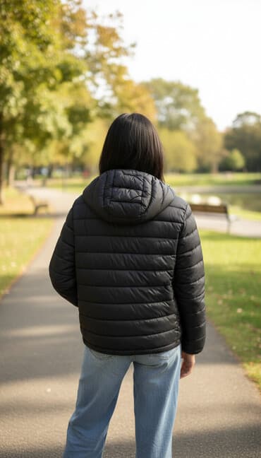 спортивное оборудование: Деми б/у куртка-пуховик с капюшоном, черного цвета бренда Pull and — 1