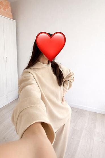 Ич кийимдер: Бежевый женский худи - Цвет: теплый бежевый (однотонный). - Худи — 1