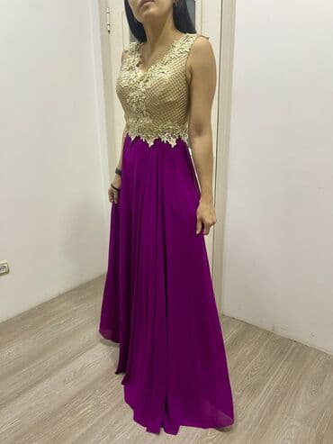 длинные платья с рукавами для полных: Вечернее платье, А-силуэт, Длинная модель, Без рукавов, Корсет, M — 1