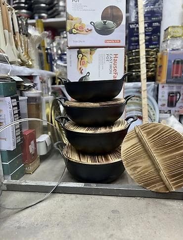 чугуные казаны: Чугунная кастрюля/казан HauseFamily 34 см, 6.5 л - Материал: чистый — 1