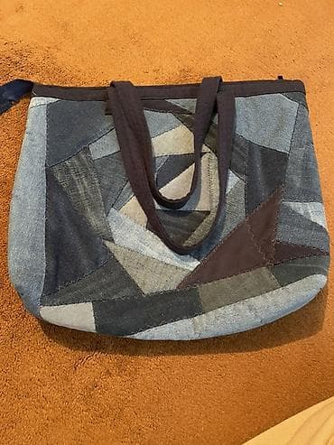 Аксессуарлар: Текстильная сумка-тоут ручной работы из денима (пэчворк) - Материал — 1