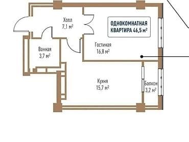 1 комната, 46 м², Элитка, 7 этаж, Готовая ПСО (под самоотделку)