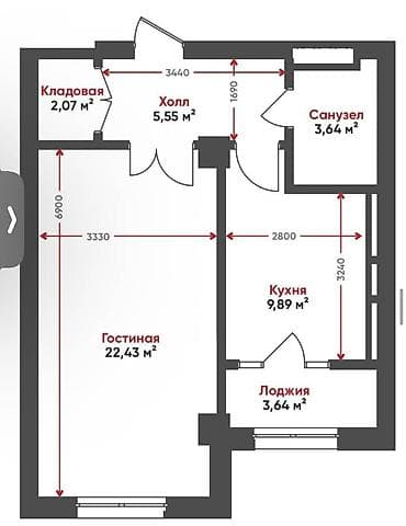 псо1: 1 комната, 47 м², Элитка, 11 этаж, ПСО (под самоотделку) — 2
