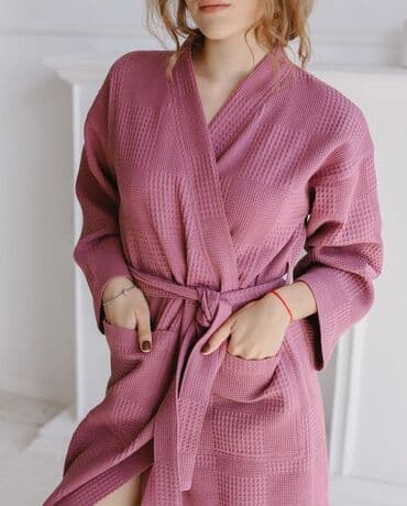 домашние халаты больших размеров: Халат, Вафельное полотно, Турция, XS, S, M — 16