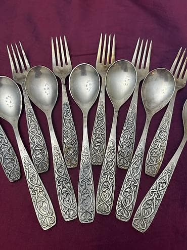 Идиш-аяк: Новый мельхиоровый набор состоящий из 6и ложек и 6и вилок — 3