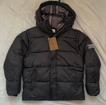 button куртка двухсторонняя: Пуховик Burberry, черный - Теплая стеганая куртка с капюшоном - — 1