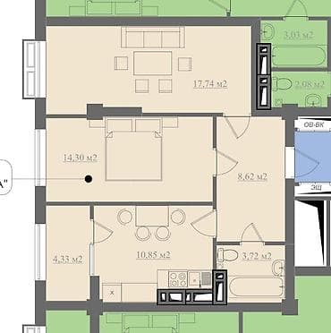 2 комнаты, 60 м², Индивидуалка, 5 этаж, Дизайнерский ремонт