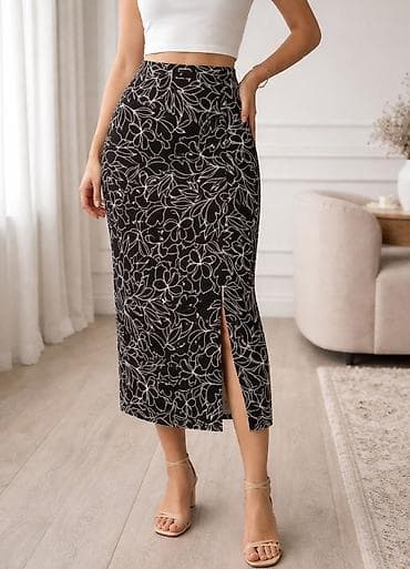 шорты для тайского бокса: Юбка, Модель юбки: Прямая, Миди, Высокая талия, С вырезом — 2