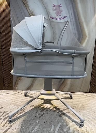 Балдар эмереги: Детская колыбель-люлька на стойке с колесиками и регулируемой высотой — 1