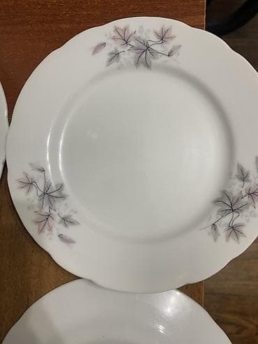 цветочница: Набор столовых тарелок из тонкого фарфора с цветочным декором. - — 5