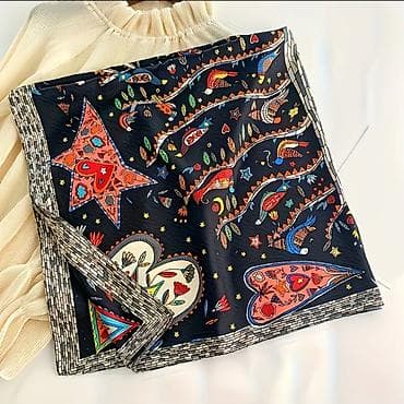 шарфы и платки: Платок-накидка с ярким принтом - Материал: гладкий атлас (приятный на — 2