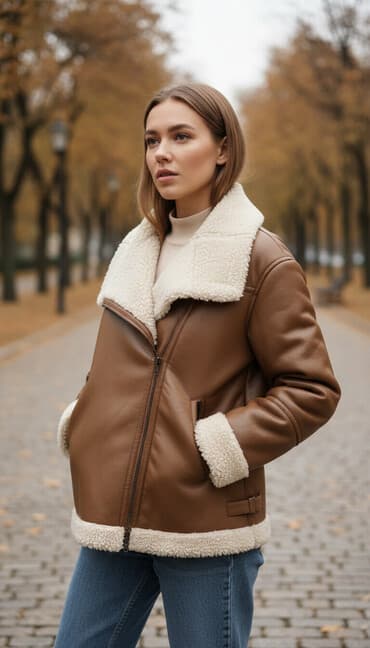 reserved: Дубленка, Авиатор, Короткая модель, Оверсайз, M — 1