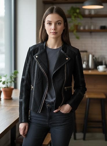 мужская куртка деми: Женская куртка натуральная замша и кожа черного цвета . Состояние — 1