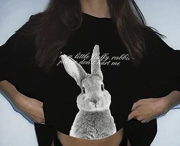 Мужская одежда: Футболка oversize с принтом кролика - Цвет: черный - Принт: крупное — 1