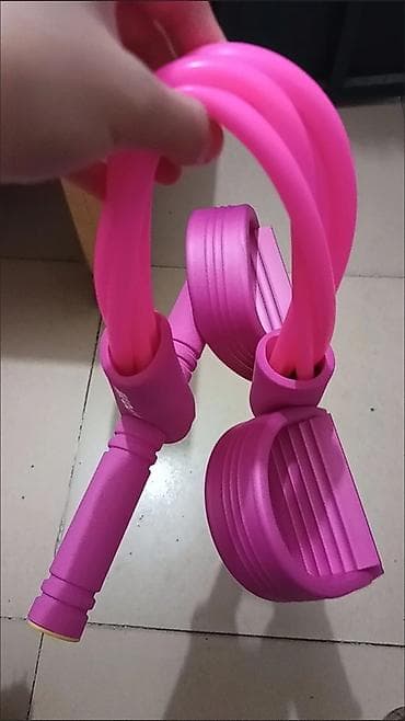 Лыжи: Эспандер для фитнеса с педалями (тяга для пресса/ног) — розовый — 2