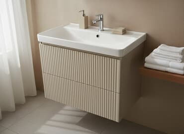 тумбы для ванной: Ванна үчүн тумба, Раковина менен, түсү - Саргыч боз — 1