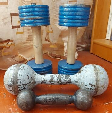 Велоаксессуары: Гантели ссср синие разборные, каждая по 5кг. 2шт. 3000 сом. круглая — 1