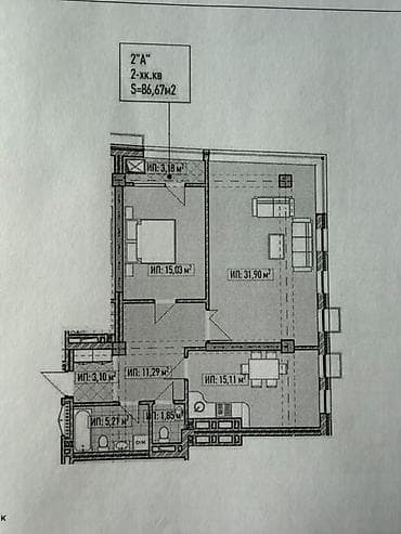 секционные квартиры: 2 комнаты, 87 м², Элитка, Асанбай мкр Элитка, 8 этаж — 8