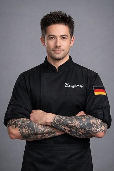 КИТЕЛЬ #1 Китель повара мужской, черный - Профессиональный кухонный