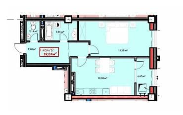 1 комната, 59 м², Элитка, 9 этаж, ПСО (под самоотделку) — 1