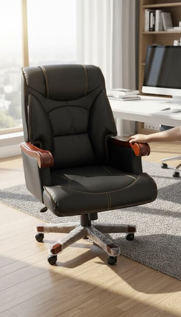 кожа костюм: Офисное кресло, Новый, С колесиками, цвет - Черный, Экокожа, В рассрочку — 1