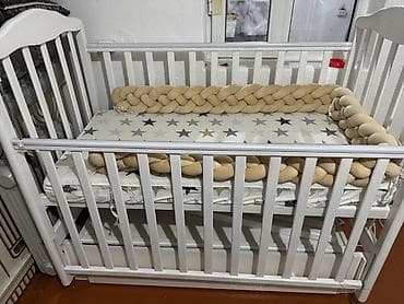 used bed: Детская односпальная кровать, Б/у, Для девочки, Для мальчика, С бортиком, С матрасом, МДФ — 1