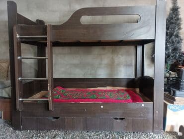 детскую двухъярусную кровать: Детская односпальная кровать, Б/у, Для мальчика, Для девочки, С бортиком, Дерево, Платная доставка — 1