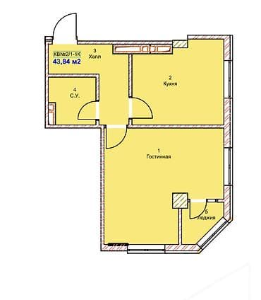 1 комната, 44 м², Элитка, 4 этаж, Готовая ПСО (под самоотделку) — 3