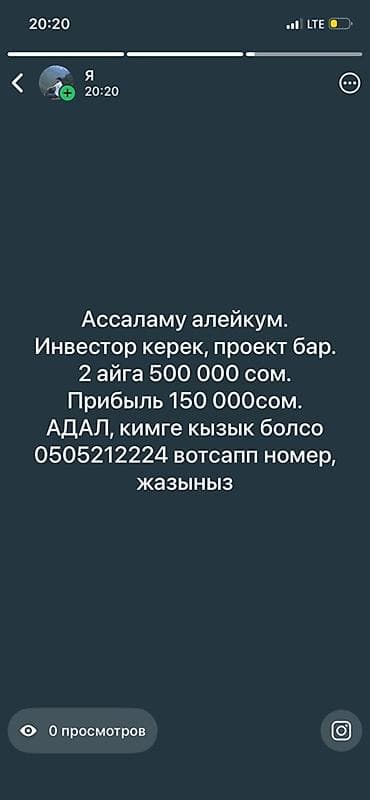 Готовые ОсОО: Ищу инвестора для проекта. - Необходимая сумма: 500 000 сомов на 2 — 1