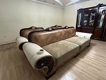 кусок кожи: Комплект мягкой мебели, Б/у, Самовывоз, цвет - Коричневый — 7