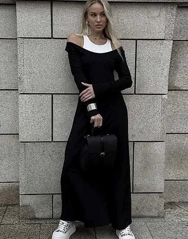 Платья: Платье макси с открытыми плечами и имитацией многослойности - Длина — 1