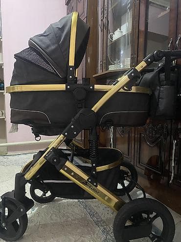 современные детские коляски: Коляска, цвет - Черный, Б/у — 10