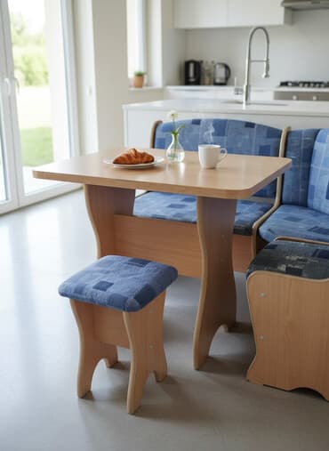 стулья для кормление: Кухонный уголок-диван с ящиками для хранения, стол, 1 табурет, шкаф — 1