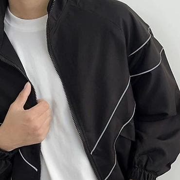 Көйнөктөр: Мужская ветровка с молнией - Цвет: черный с контрастными — 3