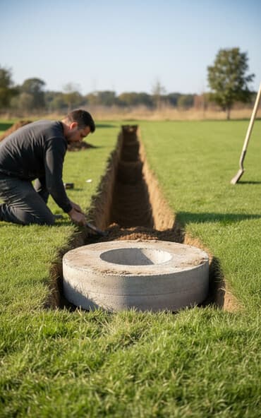 установка канализации в частном доме: - Земляные работы: разработка траншей под коммуникации, подготовка — 1