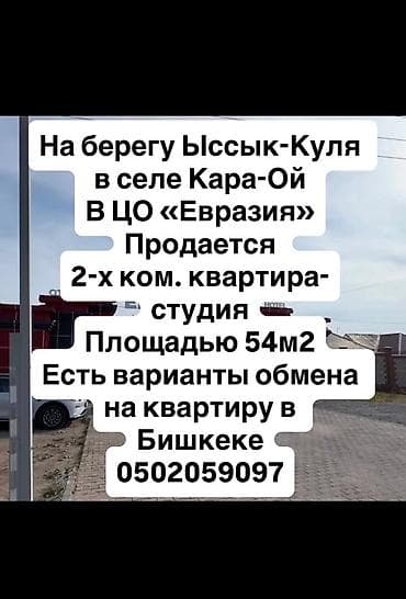 ысык куле: 2 бөлмө, 54 м², 1 кабат, Евроремонт — 1