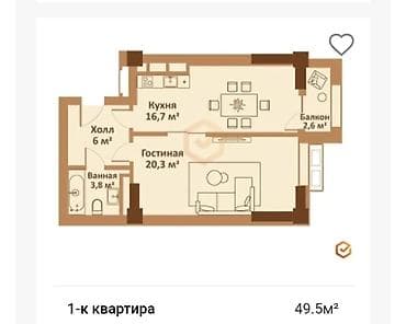 1 комната продажа: 1 комната, 50 м², Элитка, 15 этаж, Готовая ПСО (под самоотделку) — 2