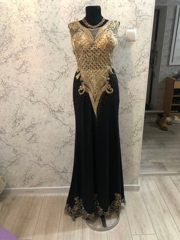 вечерний костюм: Вечернее платье, Длинная модель, Трикотаж, Без рукавов, Стразы, S — 1