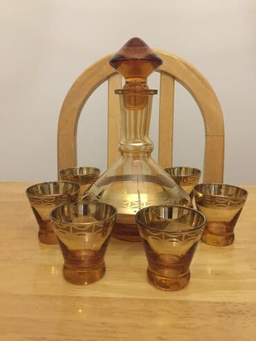 Набор Богемия чешское стекло времён СССР янтарного цвета в at lalafo.kg Набор Богемия чешское стекло времён СССР янтарного цвета в