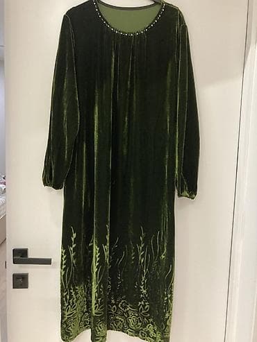 Вечернее платье, Классическое, Длинная модель, Велюр, С рукавами, Стразы, 2XL